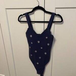 Forever 21 Navy Blue Floral Bodysuit